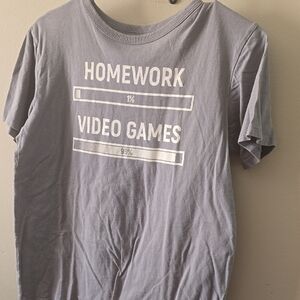 Place Grey Graphic Tee with White "Homework 1% / Video Games 99%" Print